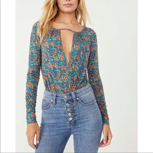 Free People Low Cut, Long Sleeve Body Suit Shirt